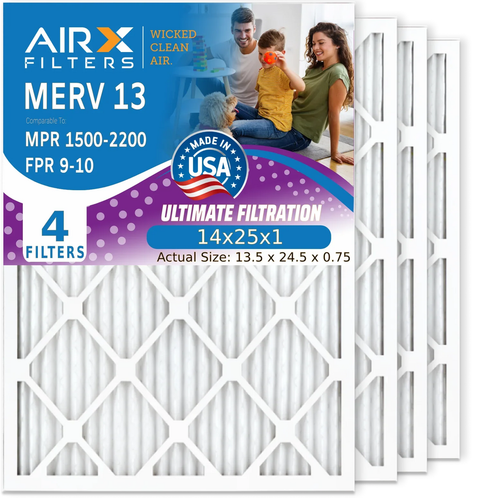 4 1500 FPR WICKED Filters Filter CLEAN AIRX Conditioner AC 13 Premium 9 Air to Made Pack HVAC Comparable 2200 14x25x1 Electrostatic AIR. & by Pleated Furnace MERV USA 14x25x1 - Filter Air FILTERS MPR