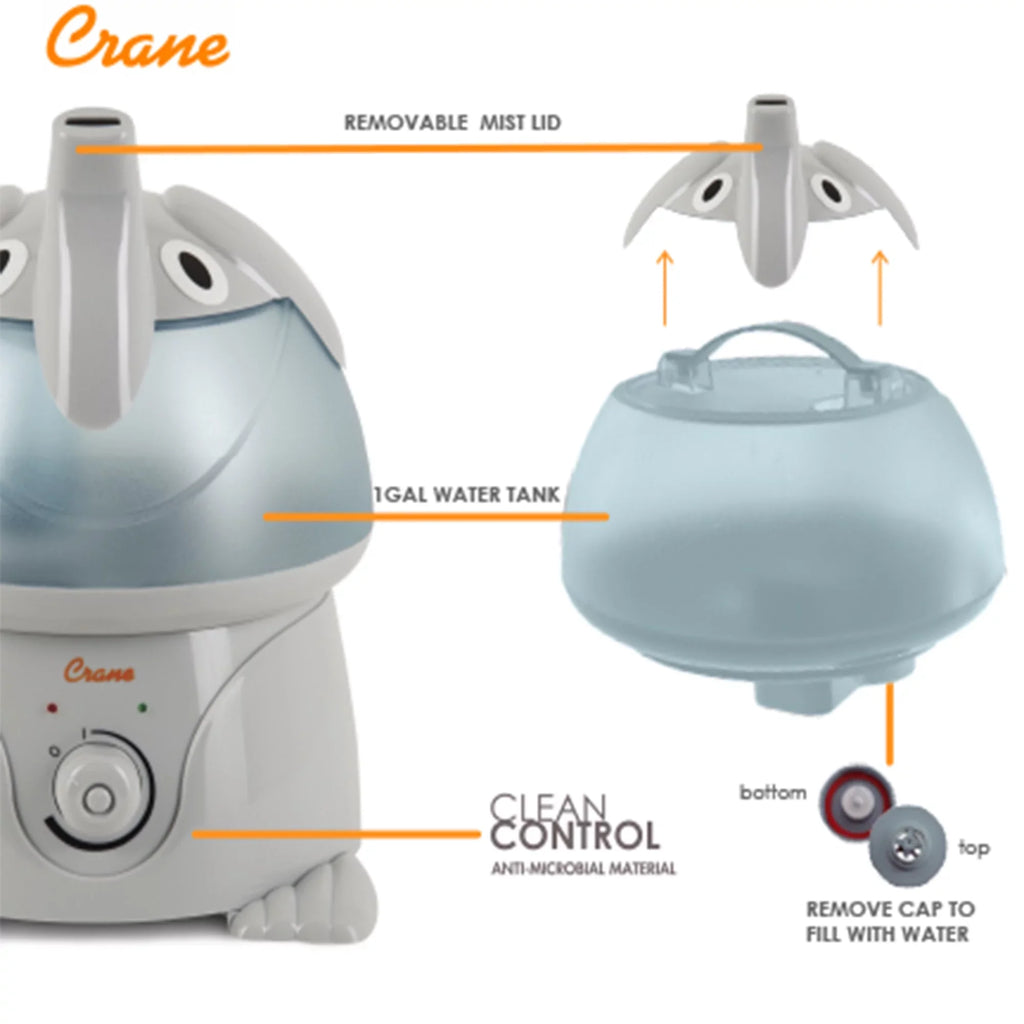1 Crane EE-3186-1PK Gallon, Elephant, Humidifier, Ultrasonic Mist Adorable Cool