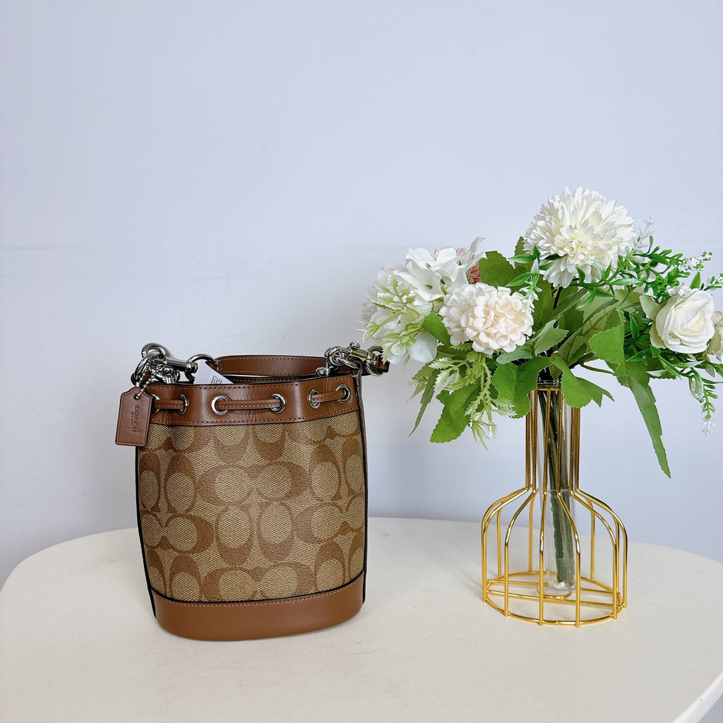 In Mini Canvas CR145 Bag Bucket Coach Signature Saddle IN Khaki