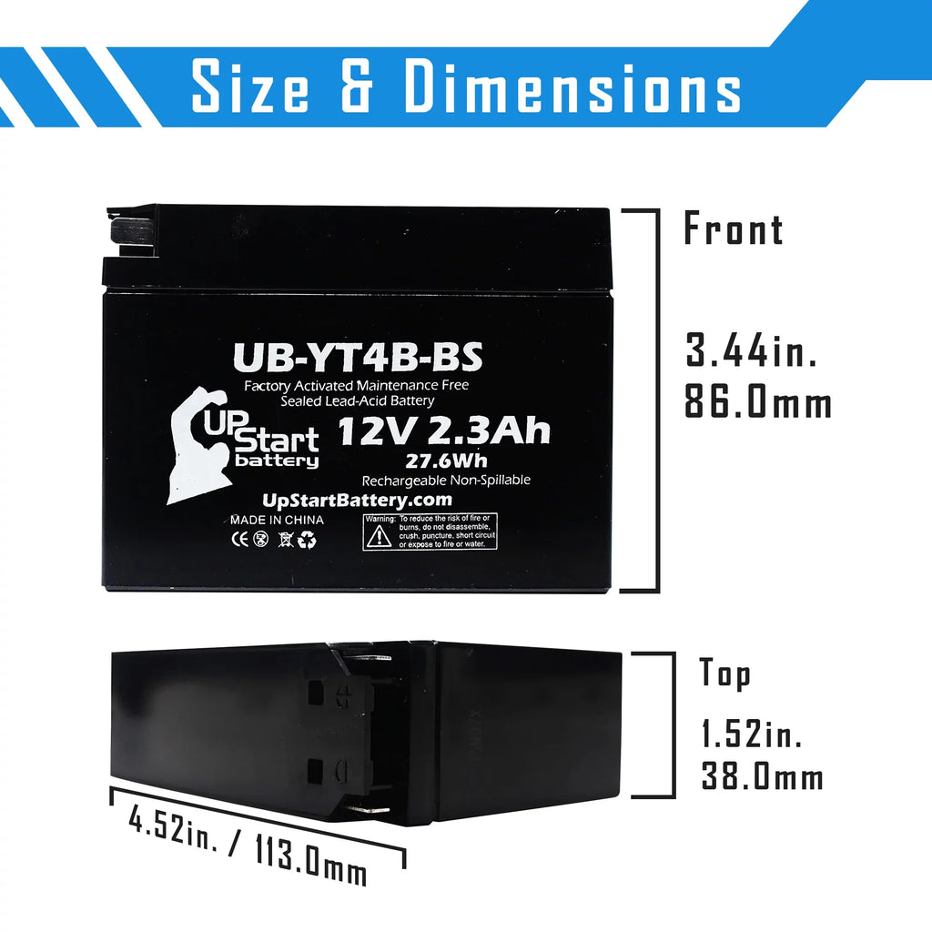 Free, 12V, 3-Pack Motorcycle Yamaha Activated, Battery Maintenance Factory Replacement UpStart SR400 UB-YT4B-BS - 2.3Ah, Battery 400CC for 2004