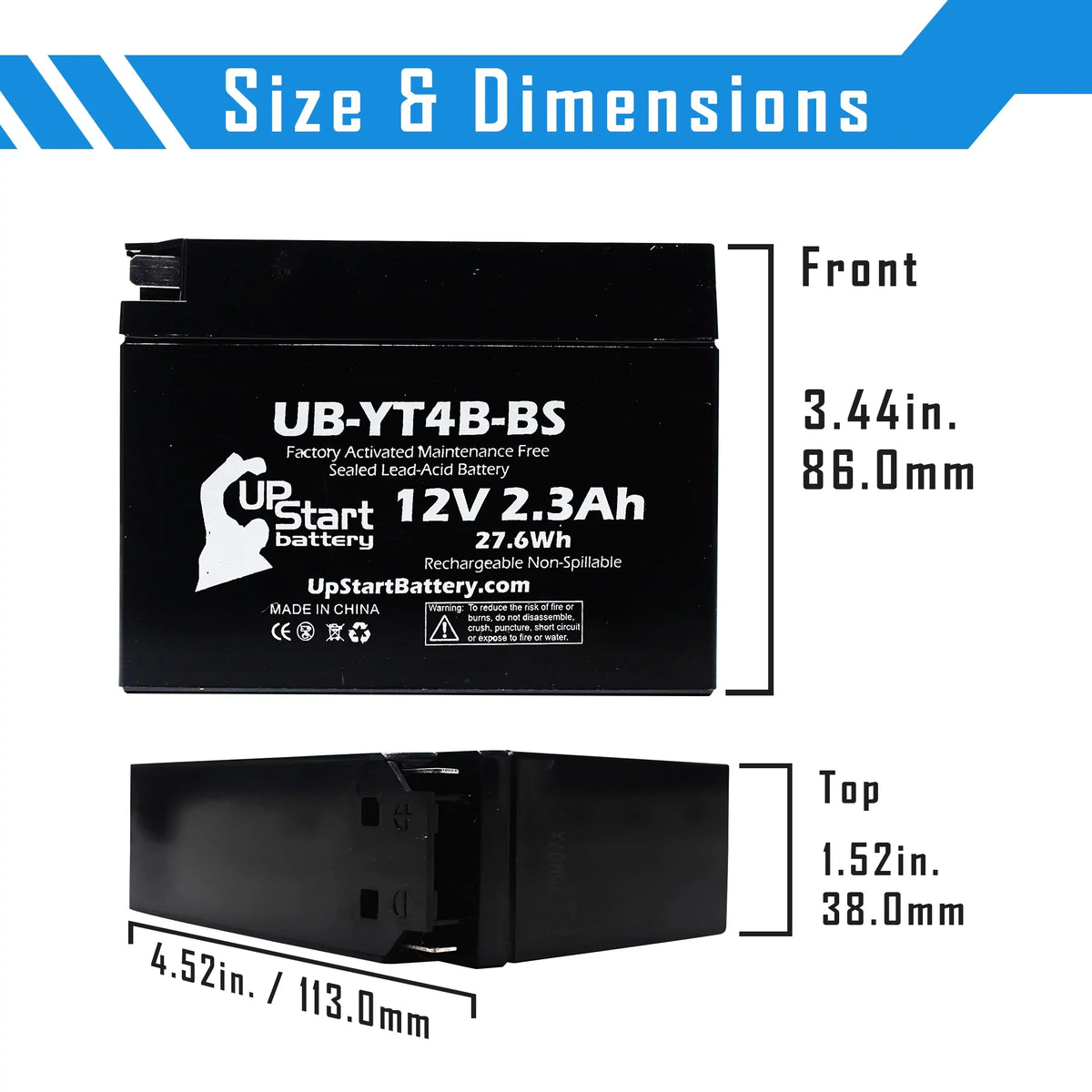 Free, 12V, 3-Pack Motorcycle Yamaha Activated, Battery Maintenance Factory Replacement UpStart SR400 UB-YT4B-BS - 2.3Ah, Battery 400CC for 2004