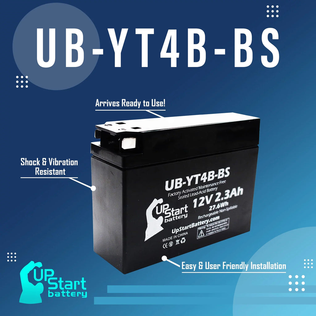 Battery 12V, Replacement SR400 Factory Free, Yamaha Activated, 400CC Battery Motorcycle (FI) 2-Pack 2.3Ah, UpStart Maintenance UB-YT4B-BS 2012 -
