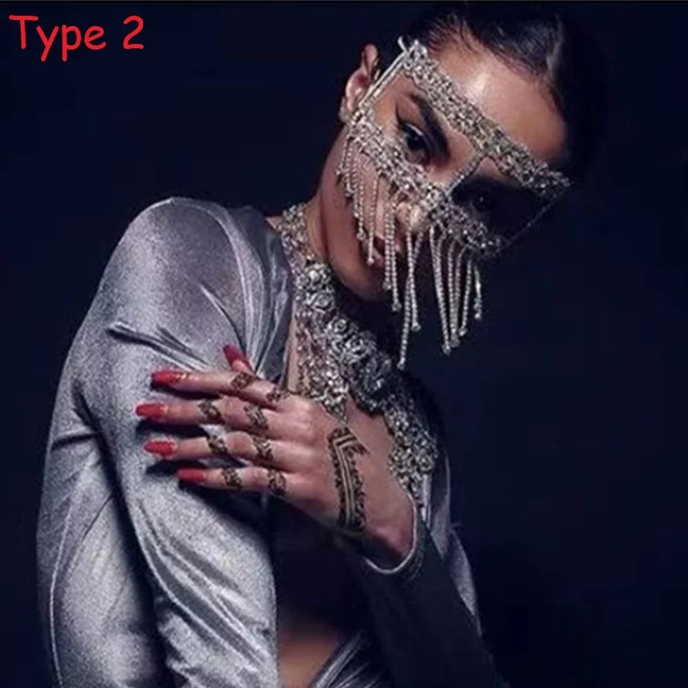 Mask Accessories Rhinestone Crystal Tussle Face Women Jewelry Halloween