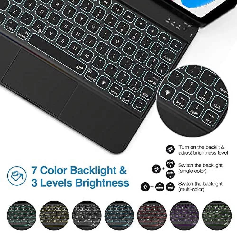 for Keyboard iPad Gen Color Case 10th for 360 Rotation 7 Multi-Touch 2022 Case 10.9 Keyboard Degree with 10th inch –Black Trackpad, ProCase Generation Backlit Touchpad iPad