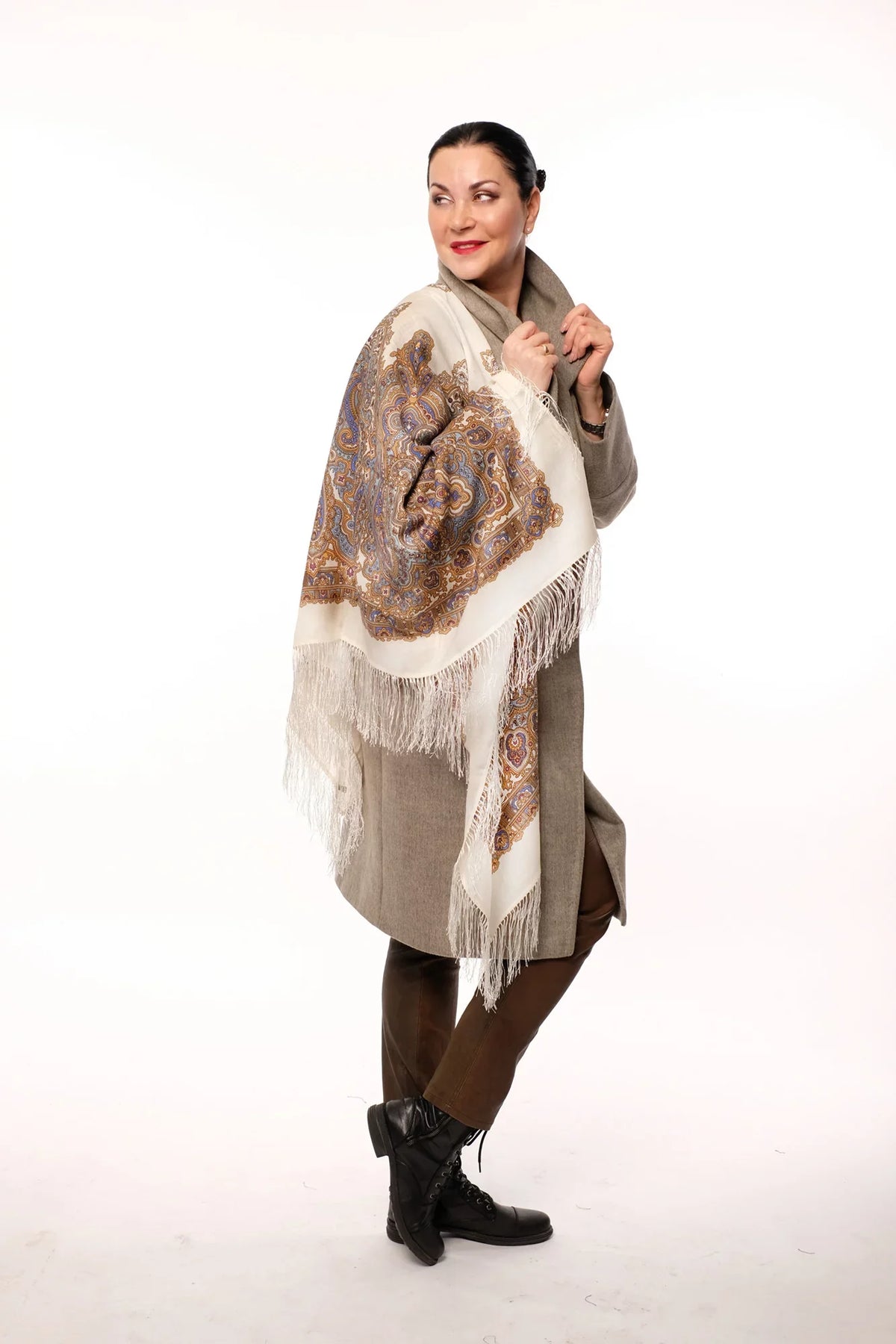 Women Labzina Wool Shawl (blue) Shawl Olga Woolen Wrap for Pavlovo 100% Shawl Posad 50x50-inch Fashion