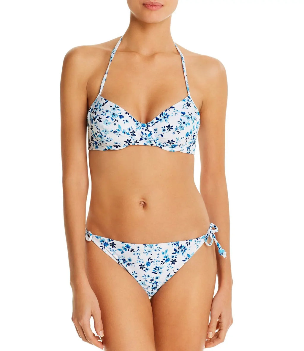 Halter Underwire Swim DD Floral Top Womens Blue Shoshanna