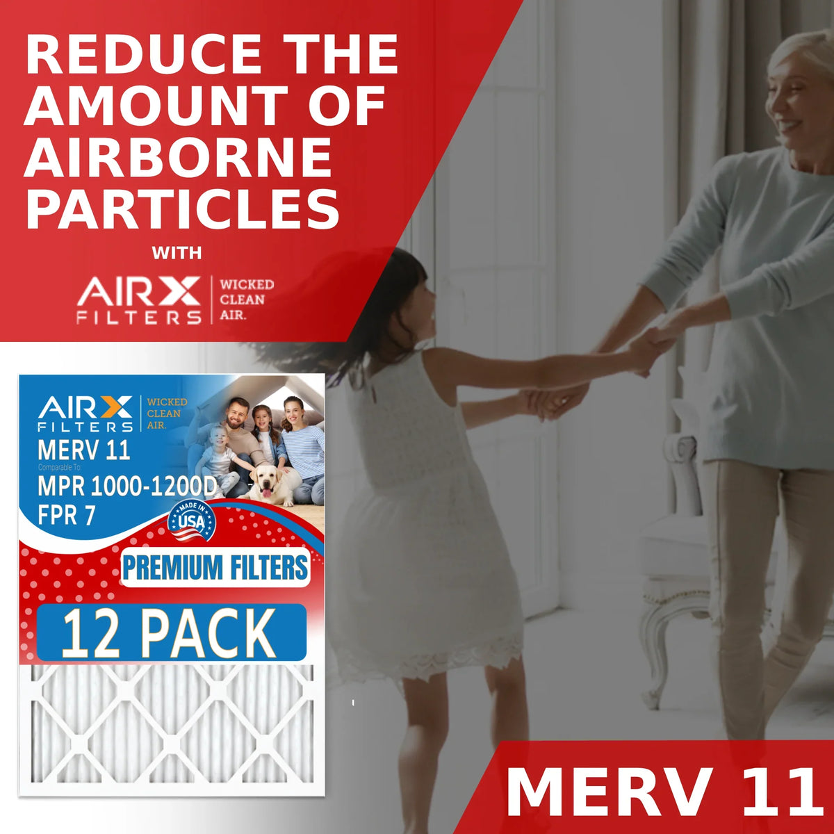 11 Pack AIRX 12 Comparable to CLEAN MPR 1000, MPR FILTERS MERV Made FPR - Filter Air 7 1200 WICKED 12x20x1 & AIR. of by Furnace in USA Rating, Filters