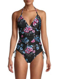 One-Piece 4 Halterneck DKNY BLACK FLORAL Floral-Print Swimsuit, US