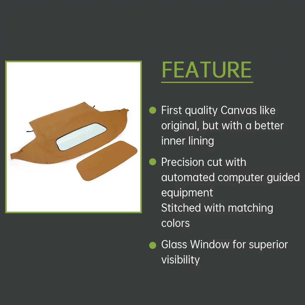 Kojem Glass Window Heated Sailcloth Vinyl Miata Convertible with Top for Tan 1990-2005 Mazda Soft