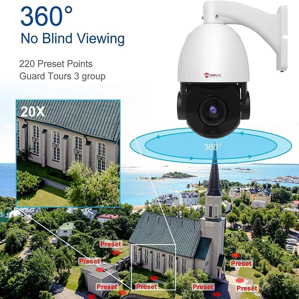 Waterproof PTZ Night PoE Camera IR Person Vehicle Camera Surveillance Metal, Zoom, 90°, Mic/Audio, Security IP Outdoor Anpviz with 8MP 360°/Tilt Indoor Pan Optical Detection, IP PTZ IP66 20X Vision,