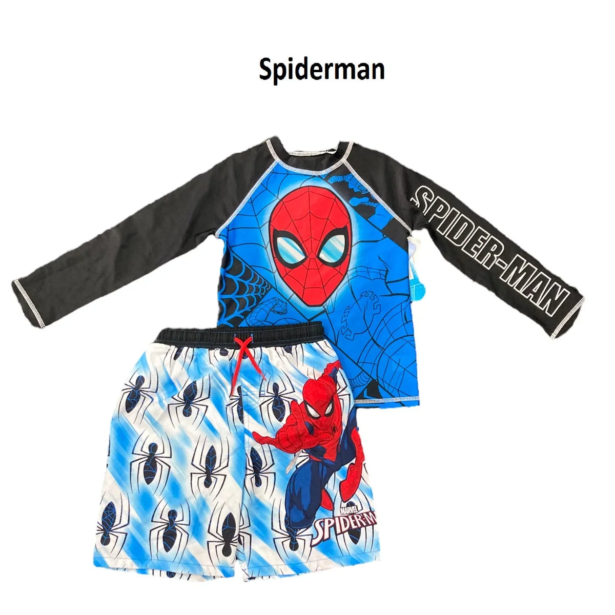 Rash 6) Spiderman Short Long Set (Blue Marvel Swim 2-Piece Spiderman, & Boy's Guard Sleeve