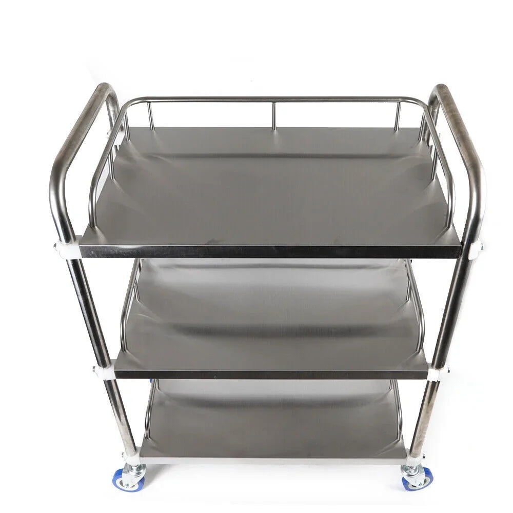 Restaurant Trolley for Cart 3 Cart Silver Cart Shelves Steel Shelf Mobile Locking Hotel Use Utility Layers Rolling Serving Home Wheels with Lab Household Storage Stainless Multifunction Silent