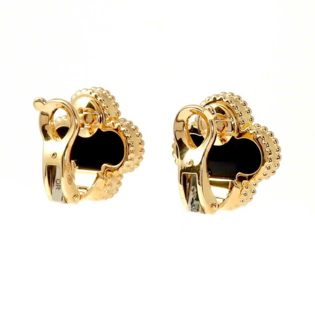 (Good) Pre-Owned Arpels K18YG Van Cleef Arpels Gold Cleef Van Onyx & Earrings Vintage Alhambra Yellow
