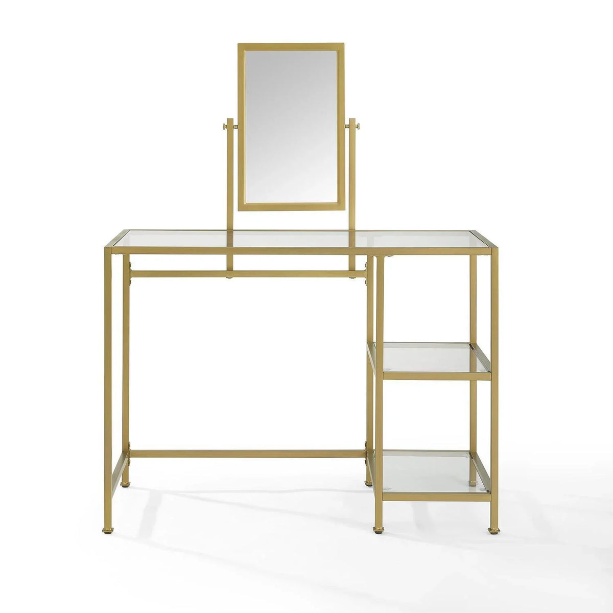 Furniture Crosley Desk/Mirror Glass Gold Vanity in Soft Tempered 2-Piece Aimee