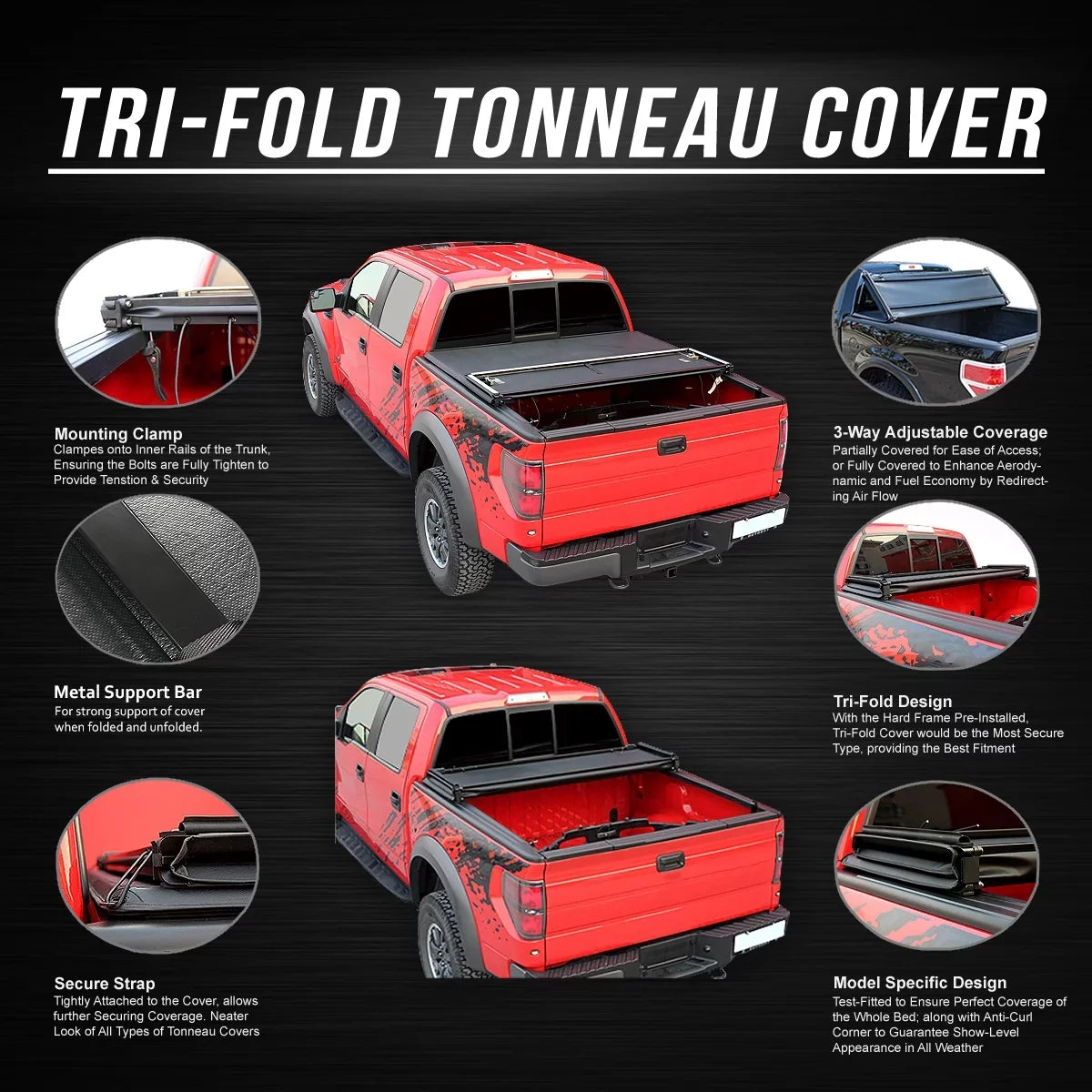 to Soft Motoring Adjustable 6' 2019 Toyota Tri-Fold Trunk DNA Tonneau for Cover Bed 18 Fleetside Top 2016 Tacoma TTC-TRISOFT-060 17