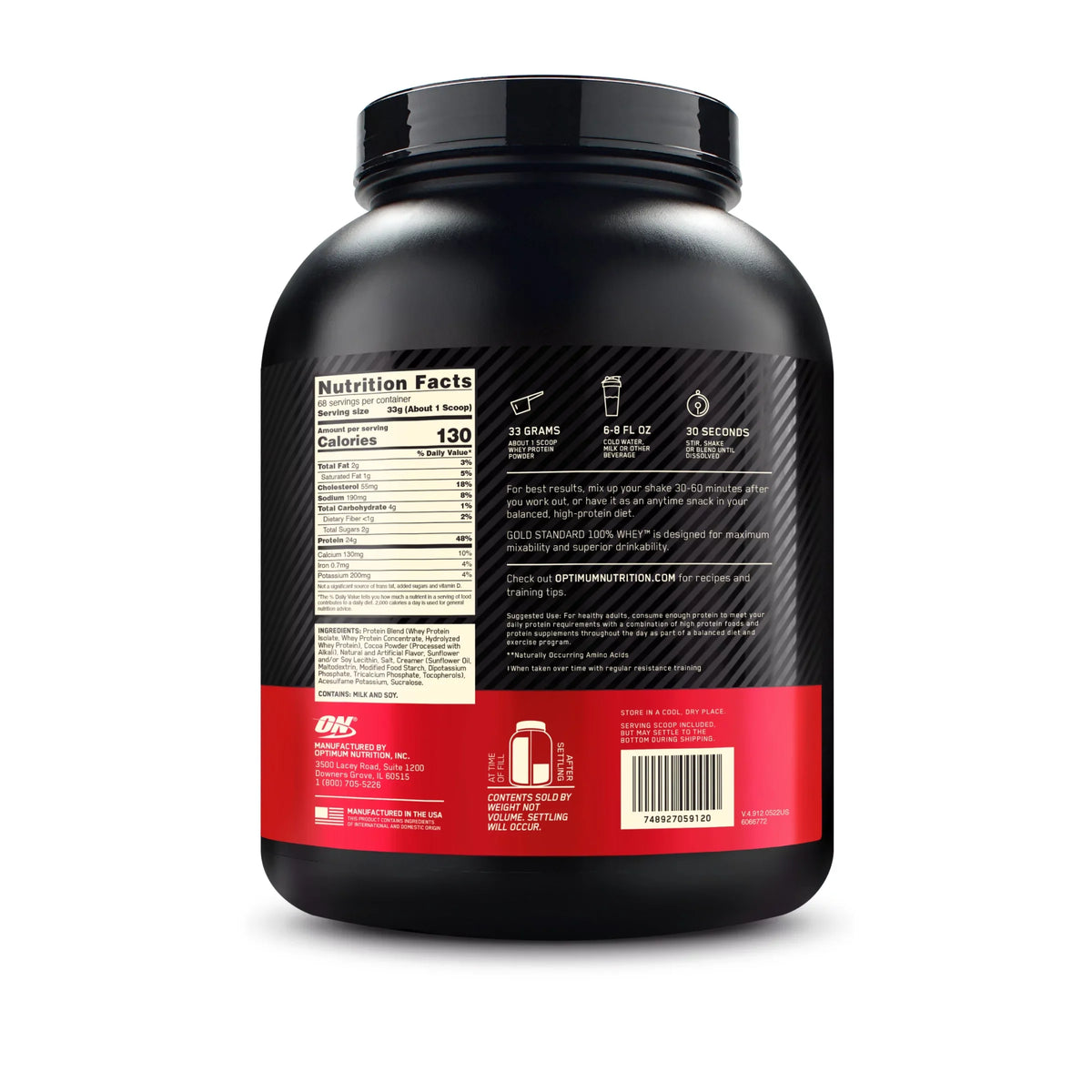 Peanut 68 Optimum Protein 100% Whey lb, Servings 5 Butter, Gold Nutrition, Standard Chocolate Powder,