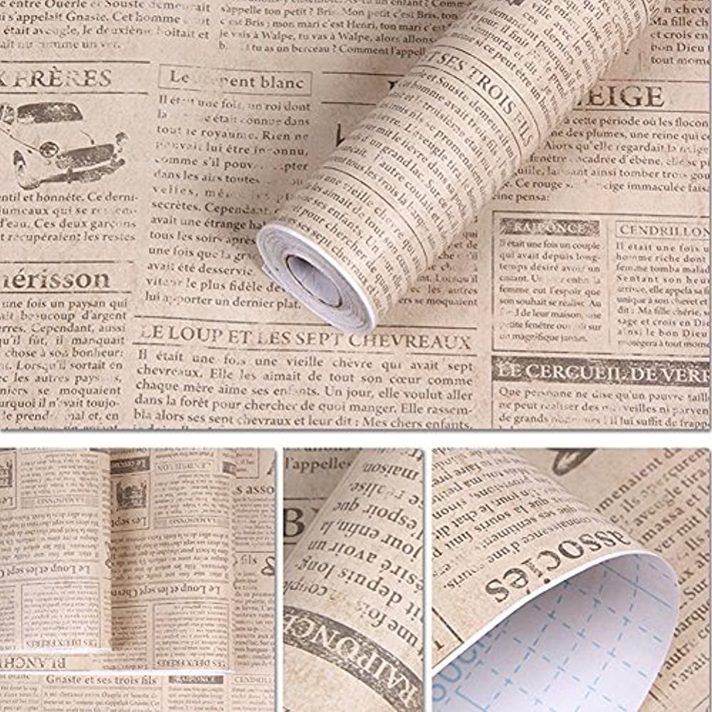 Contact Sticker Countertop 17.7 Newspaper Inch 9.8 Retro Shelf SimpleLife4U By Beige Paper Self-Adhesive Liner Feet