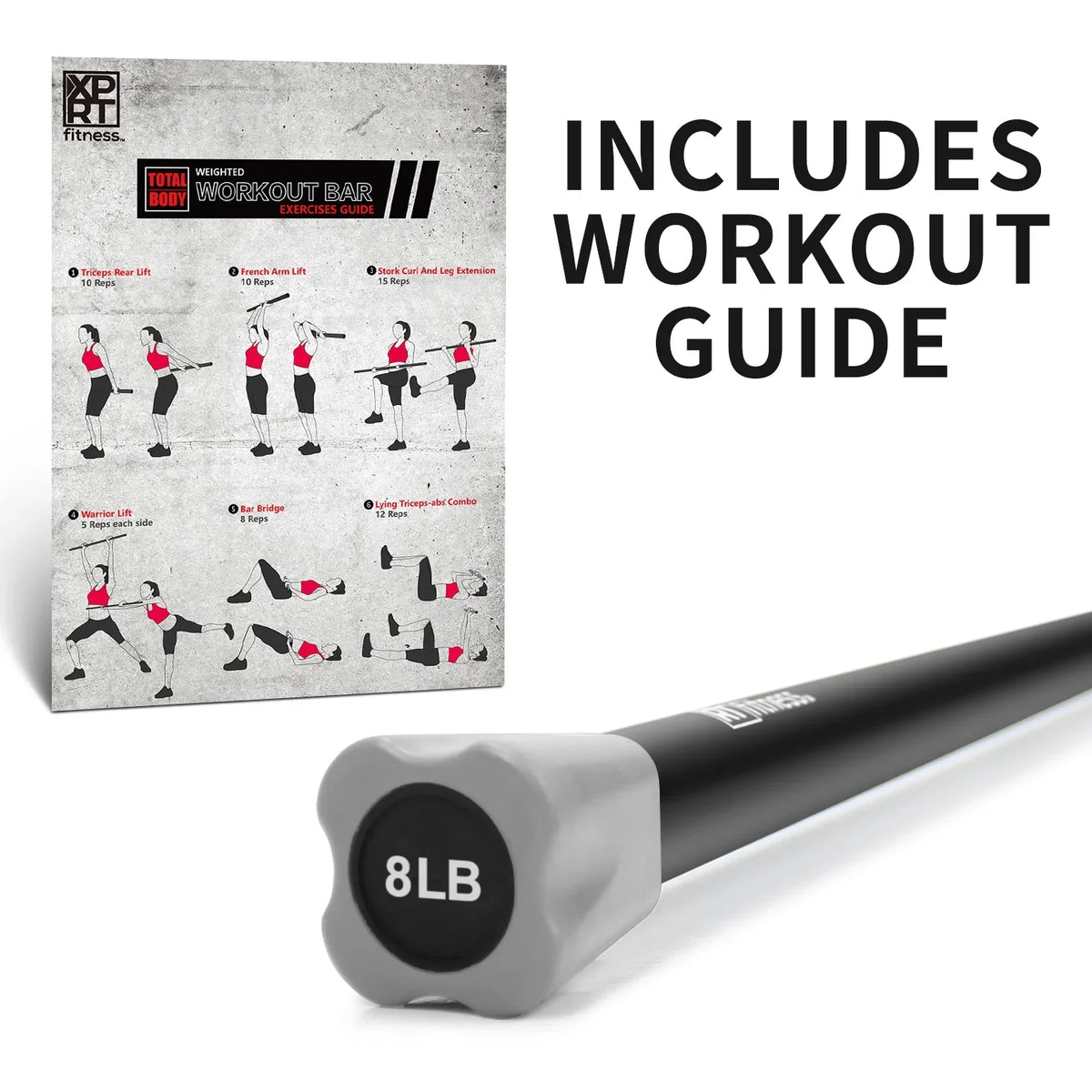 Body Workout Bar Weight With Exercise Fitness Steel Total XPRT Padded Aerobic Foam 5lb+8lb+12lb For