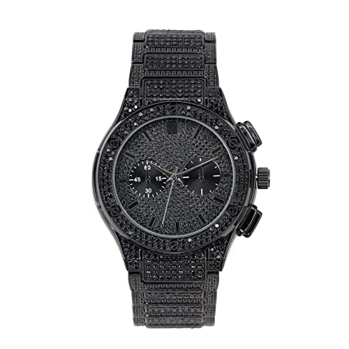 w/Miami - Metal Black Rhinestones Cuban - Bling Mens Iced Watch Big Out - Cuban - Inspired Bracelet Faux Hip Blast Hop Timepiece Diamond Eyes Chrono by on