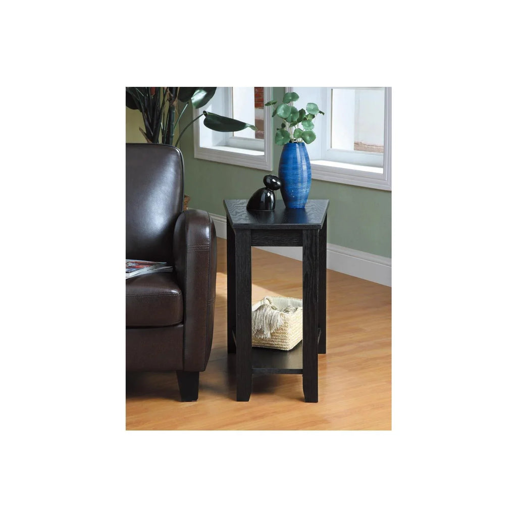 Bottom Table With Benzara Chair Wedged Wood Shelf, a Black Side