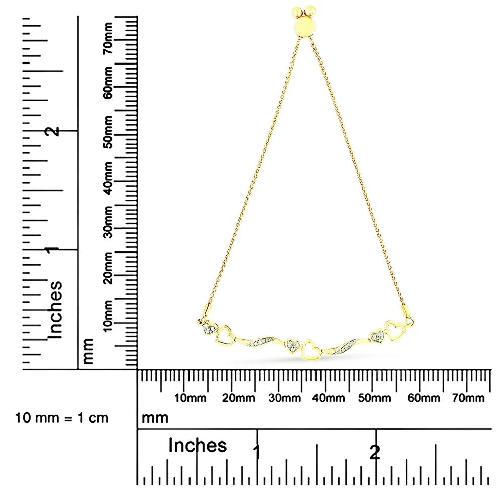 Wave Diamond Cttw 1/10 4"-10" .925 Gold Sterling Bolo 14K Color, Bracelet (I-J and Silver Adjustable I3 Hearts Plated Clarity) Yellow
