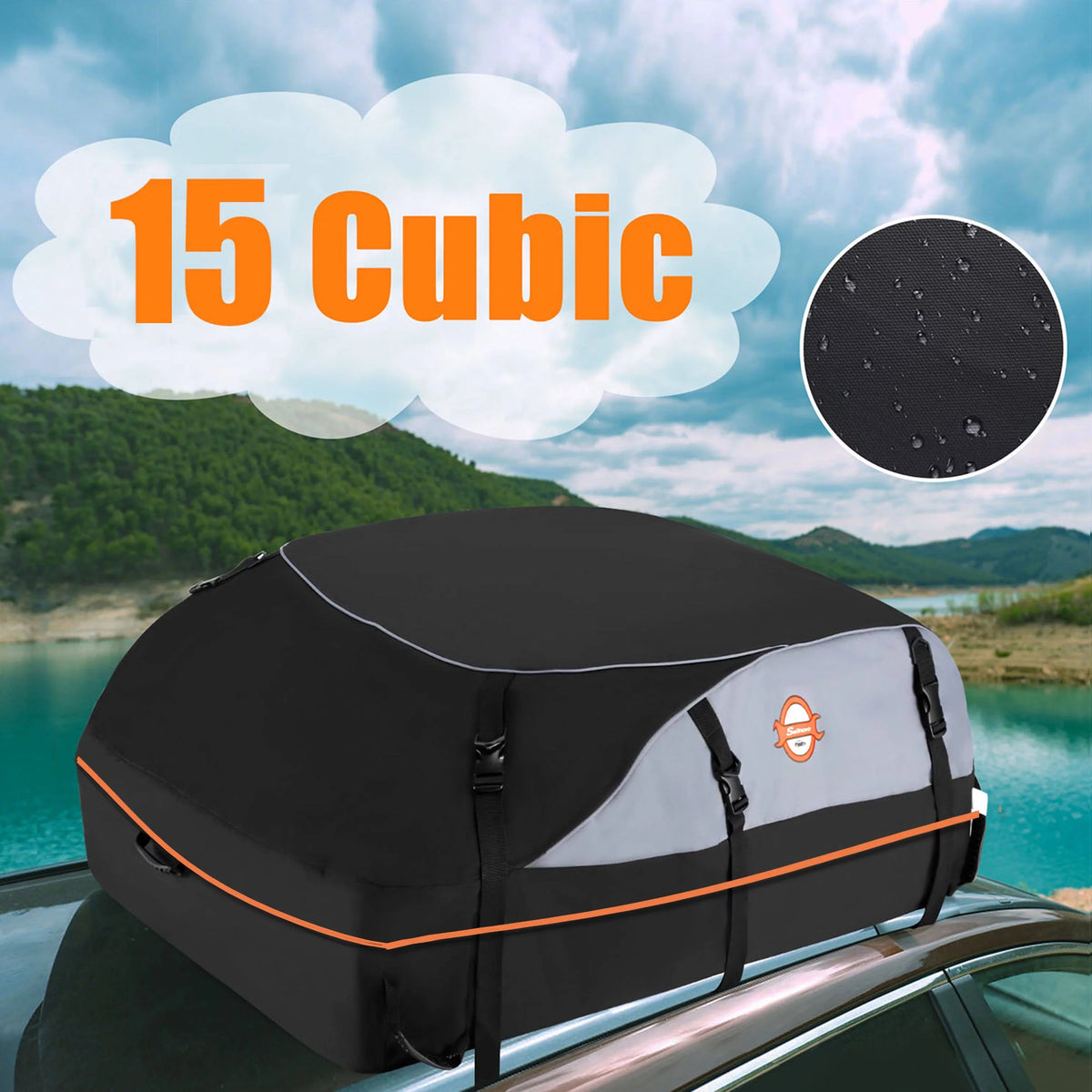 Cargo ft 100% Storage Adnoom Luggage Rooftop Car Bag, Bag Orange Soft Car Waterproof Car Carrier, Sided Top Black, Carrier Roof Bag 16 Cu