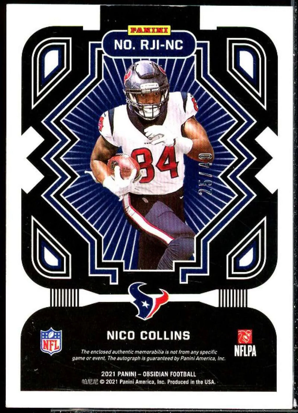 Purple Collins Panini Rookie Ink 2021 Obsidian Nico #30 Electric Etch Jersey