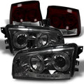 '- Dodge Dark Eye AKKON Red + Smoked Smoked 2009-2010 For Projector Headlights Angel Tail Halo Lights LED Lamp Charger