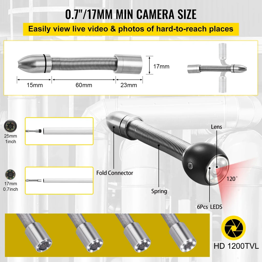 Camera LEDs with Camera Duct 8500MAH Pipeline in. 32.8FT Function Battery, SKYSHALO IP68 Waterproof TFT Lithium DVR Camera Inspection Cable Sewer Camera 4.3 Monitor 10M 6PCS Inspection LCD Screen Pipe