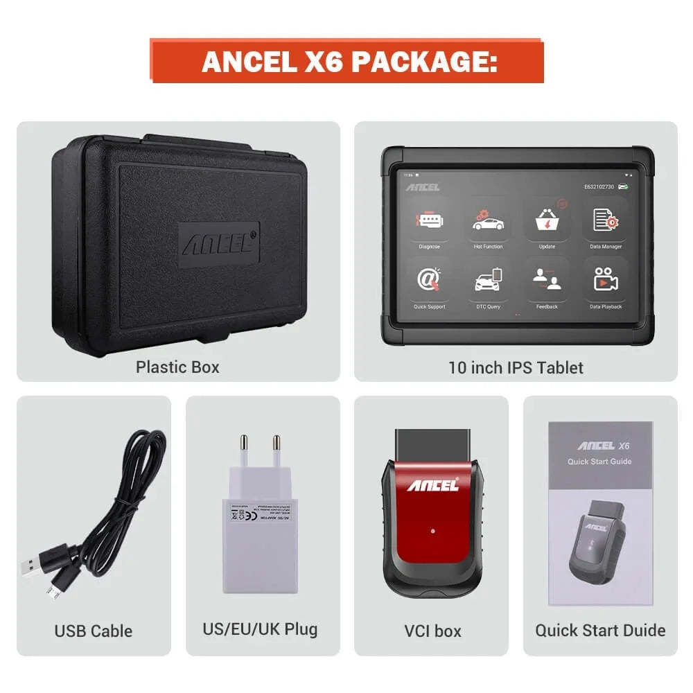 Automotive X6 Bluetooth System Reader Tool Scan OBD2 Auto Live OBD Scanner Bi-direactional Services Diagnostic Reset EOBD Automotive ANCEL Scan Diagnostic Car Scanner Tablet Car VIN 10 All Data Code