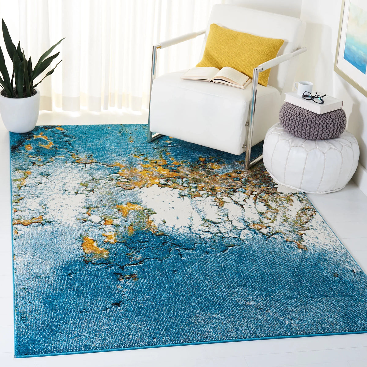 Nazca Glacier Area Rug, x 2'7" 5', Blue/Gold SAFAVIEH Abstract
