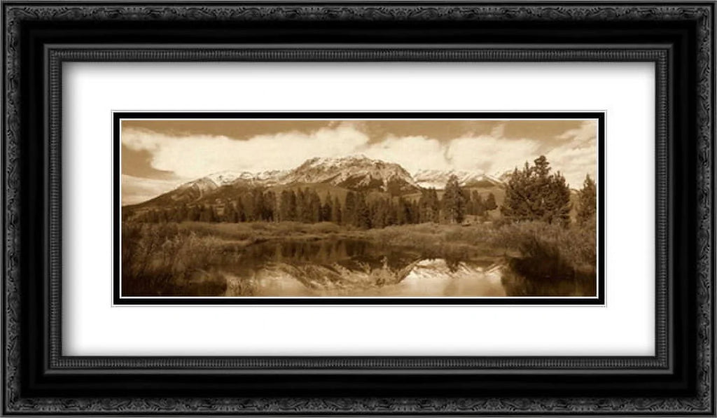 2x Idaho 24x14 Matted Mountains, Black Sepia Print Tim Framed Boulder - Easely Ornate Fitzharris, by Peak, Art