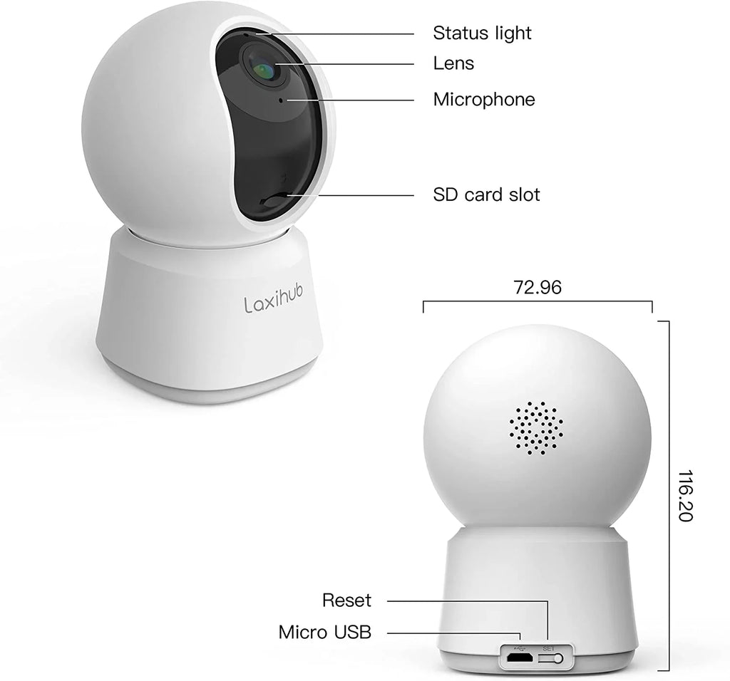 Pan/Tilt Motion Camera, Monitor, Laxihub & Audio, Sound 360° 2.4g Alexa WiFi Detection, with Security Vision, Baby Works 1080P IR Two-Way Night