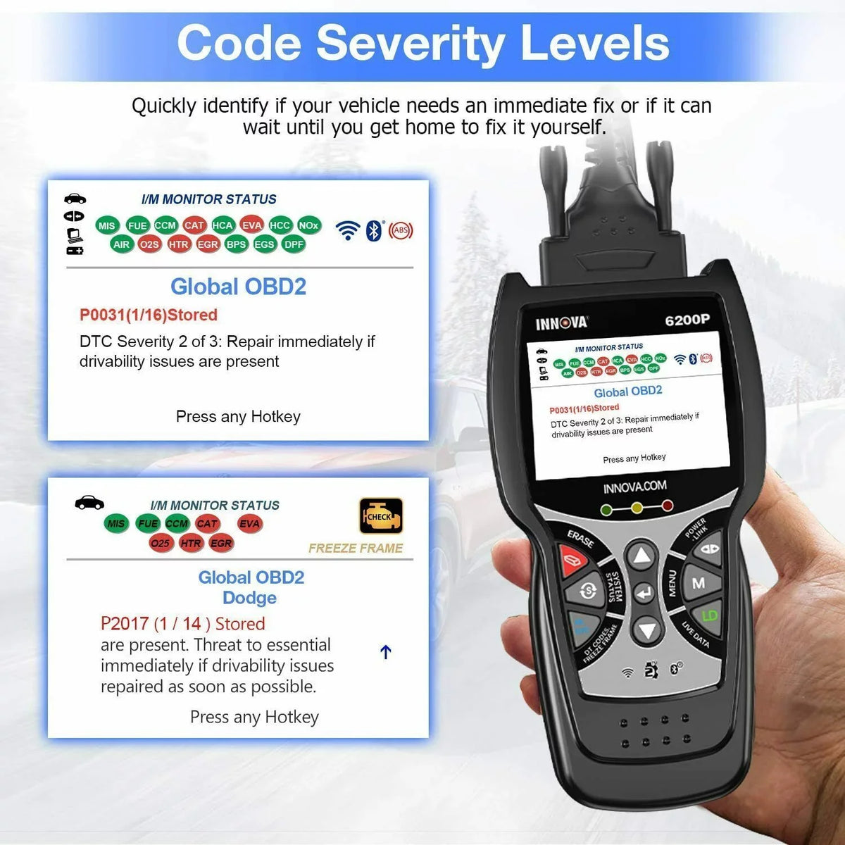 Bluettoth Diagnostic System Tool Reader Battery 6200P Oil OBD2 Registratio ABS Code Scanner Full INNOVA SRS