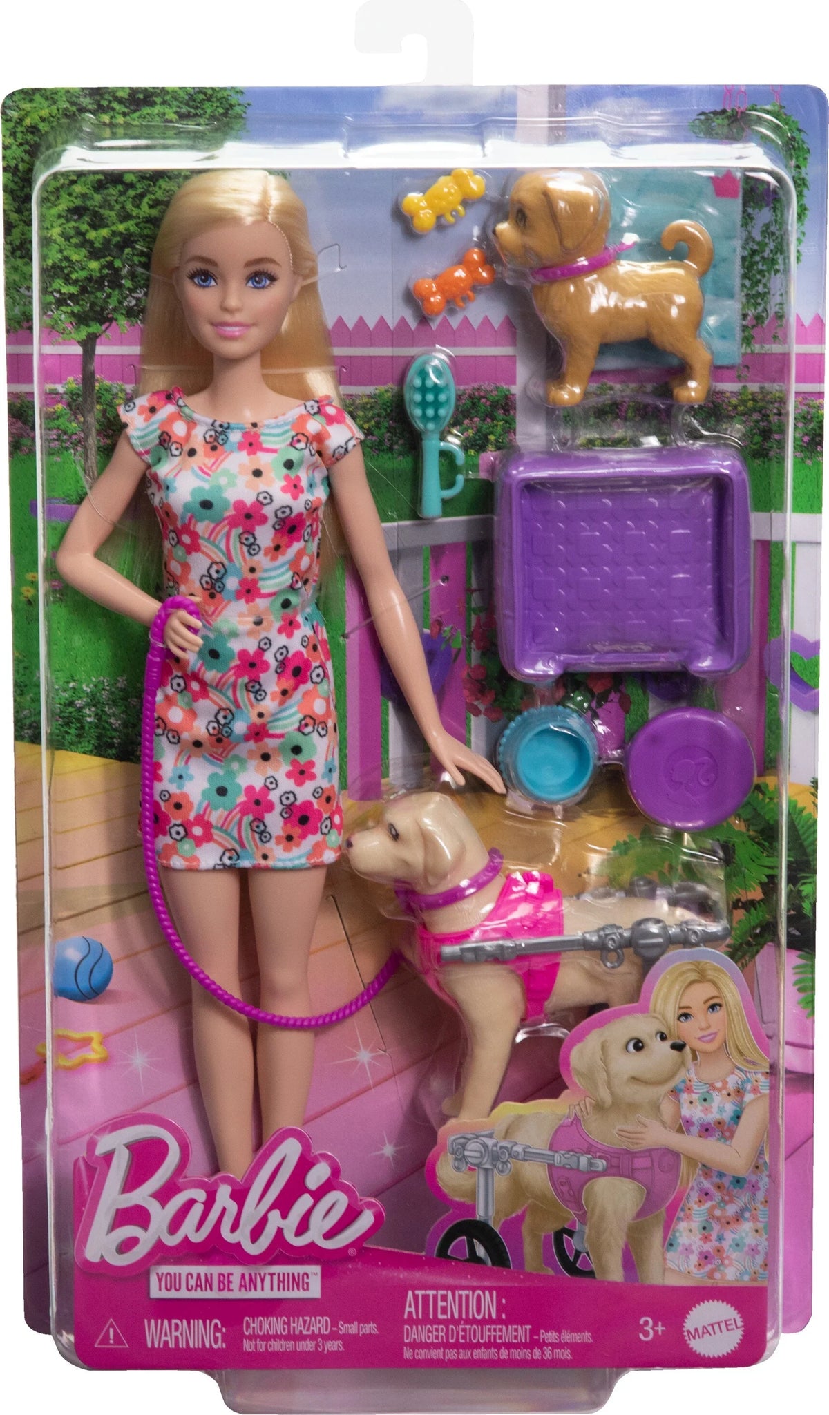 Barbie Wheelchair, a Playset with Pet Plus Pup Toy Dog Pup Multicolor Accessories, and Doll in a