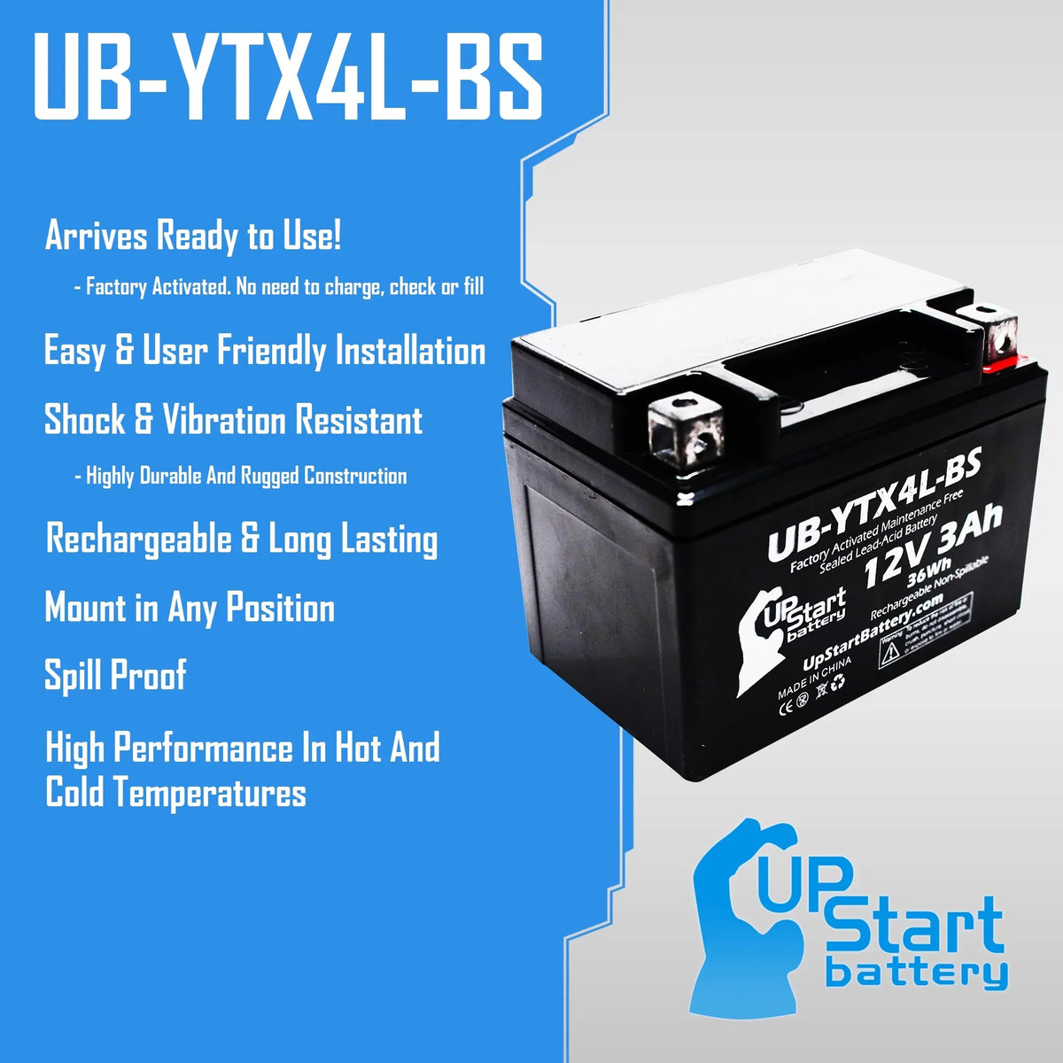 12V, DS90F, 2008 Free, UB-YTX4L-BS - (Can-Am) 2-Pack Maintenance 3Ah, Quest Activated, Battery Replacement ATV DS90, 90CC Bombardier Factory