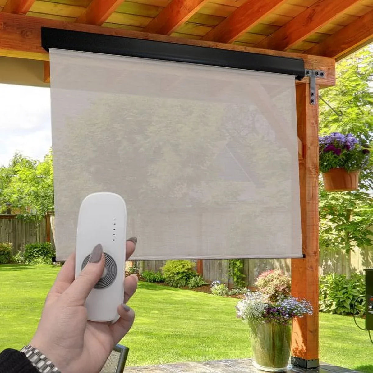 Brown) Shade Patio Fabrics (Dark Wide 10ft Sun Outdoor Keystone Motorized PVC