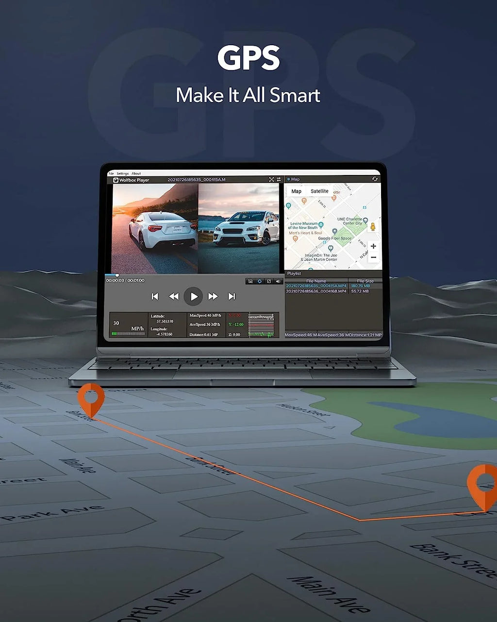 1080P Front C USB Vehicle, Dash Dash Rear 64GB Vision, 12'' and Car & with Free Super Card WOLFBOX Night Port Cam, Rear Cameras 4K GPS, View Mirror