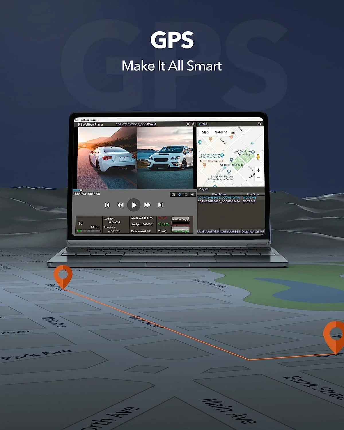 1080P Front C USB Vehicle, Dash Dash Rear 64GB Vision, 12'' and Car & with Free Super Card WOLFBOX Night Port Cam, Rear Cameras 4K GPS, View Mirror