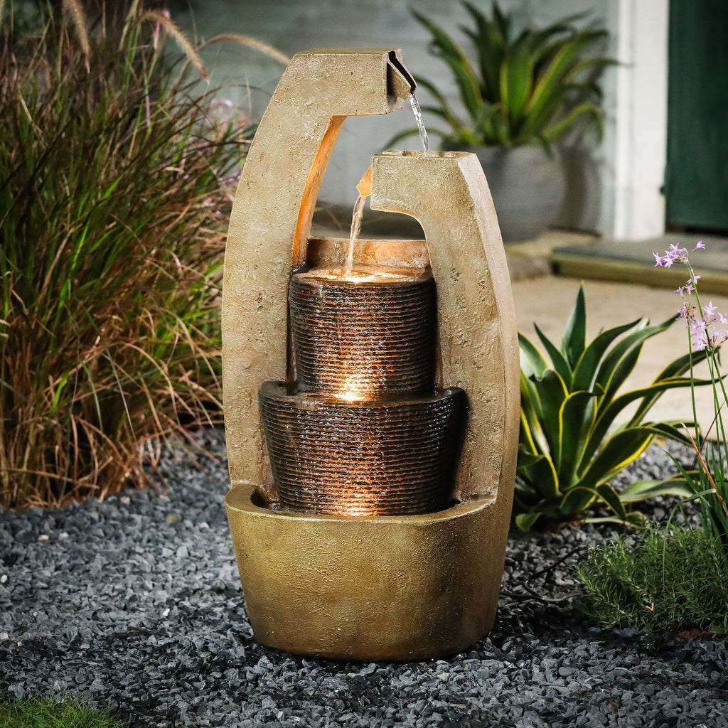 Country Brown Modern Light With Fountain Sculpture Cottage HomeStock Outdoor Cement Led