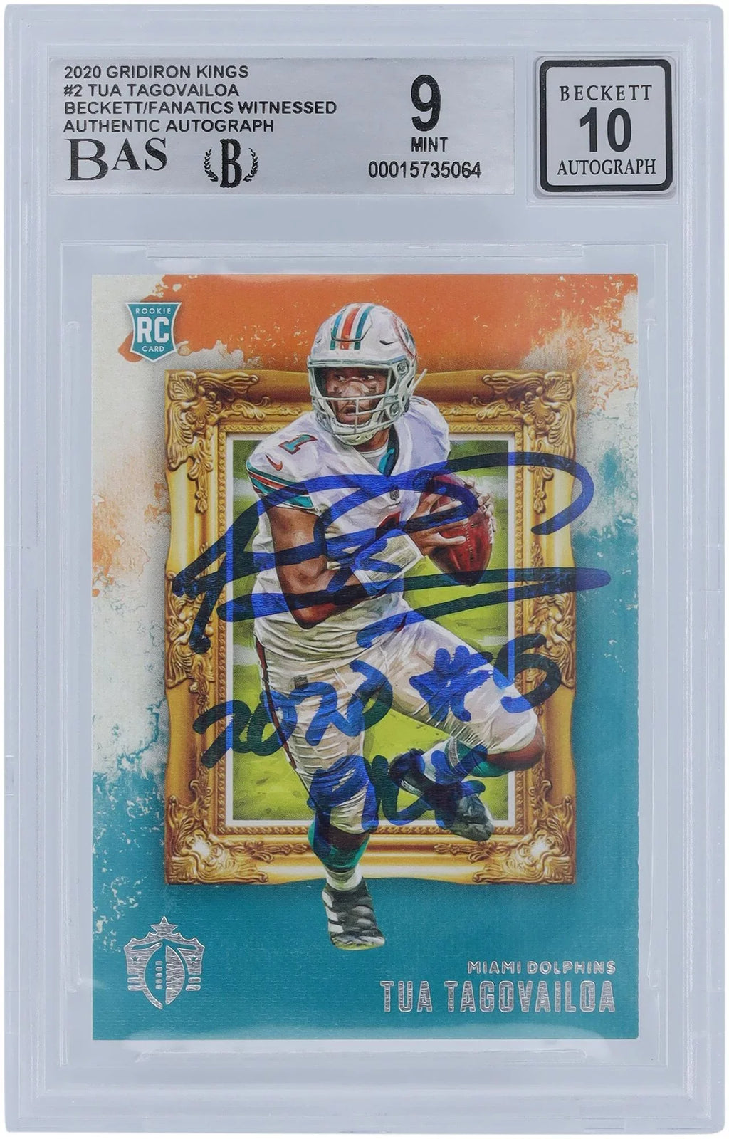 9/10 Rookie 2020 - Card Beckett Inscription Witnessed Fanatics "2020 Tagovailoa #GK-2 Gridiron Dolphins Tua Autographed Authenticated Kings Miami Fanatics #5 Certified with PICK" Authentic Panini