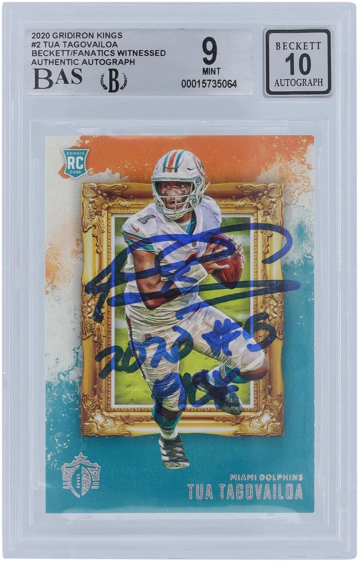 9/10 Rookie 2020 - Card Beckett Inscription Witnessed Fanatics "2020 Tagovailoa #GK-2 Gridiron Dolphins Tua Autographed Authenticated Kings Miami Fanatics #5 Certified with PICK" Authentic Panini