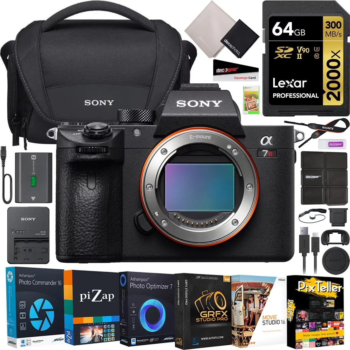 Lexar Accessories Kit Photo + 64GB 2000X Mirrorless Sony Bundle Deco Memory Video with Gear LCSU21 Body a7R Sony Software Case III Frame Camera New + Card, Full ILCE-7RM3A/B Version