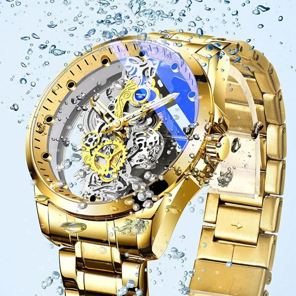 Luxury Quartz Steel Men's Watch Business USA Skeleton Hollow Stainless Automatic