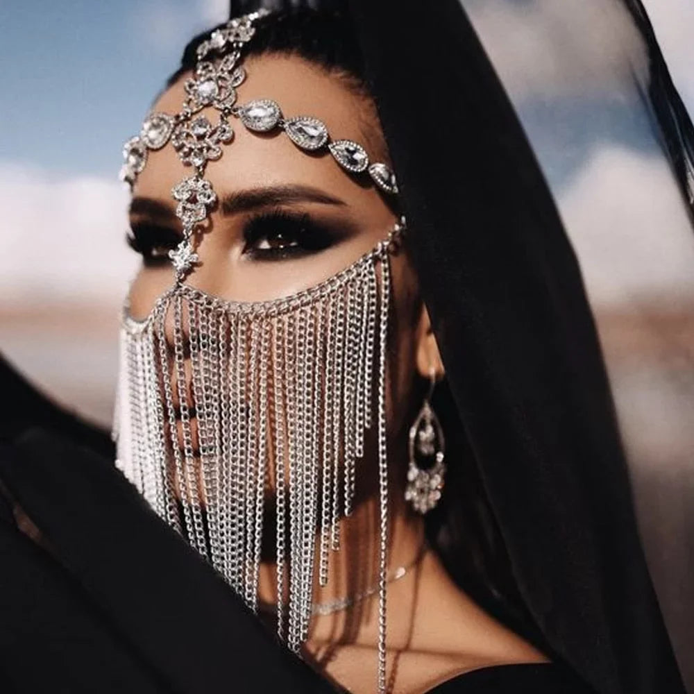 Chain Face Masquerade Hair Halloween Tassel Party Mask Women for Mask Crystal Jewelry Rhinestone Face