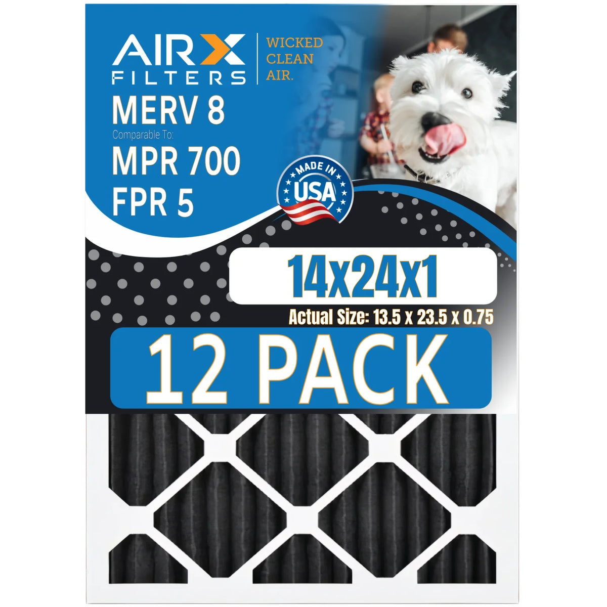 CLEAN Air in FILTERS 700, Filter Odor 5, by to Pack - Furnace Comparable 8 14x24x1 MPR Pet Made USA FPR WICKED Filters 12 AIR. Filters MERV of Retention Rating, AIRX