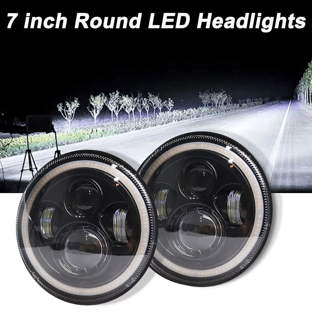 LJ Wrangler 7" TJ Halo CJ JK Angle For Headlights Eyes Round LED Inch Jeep