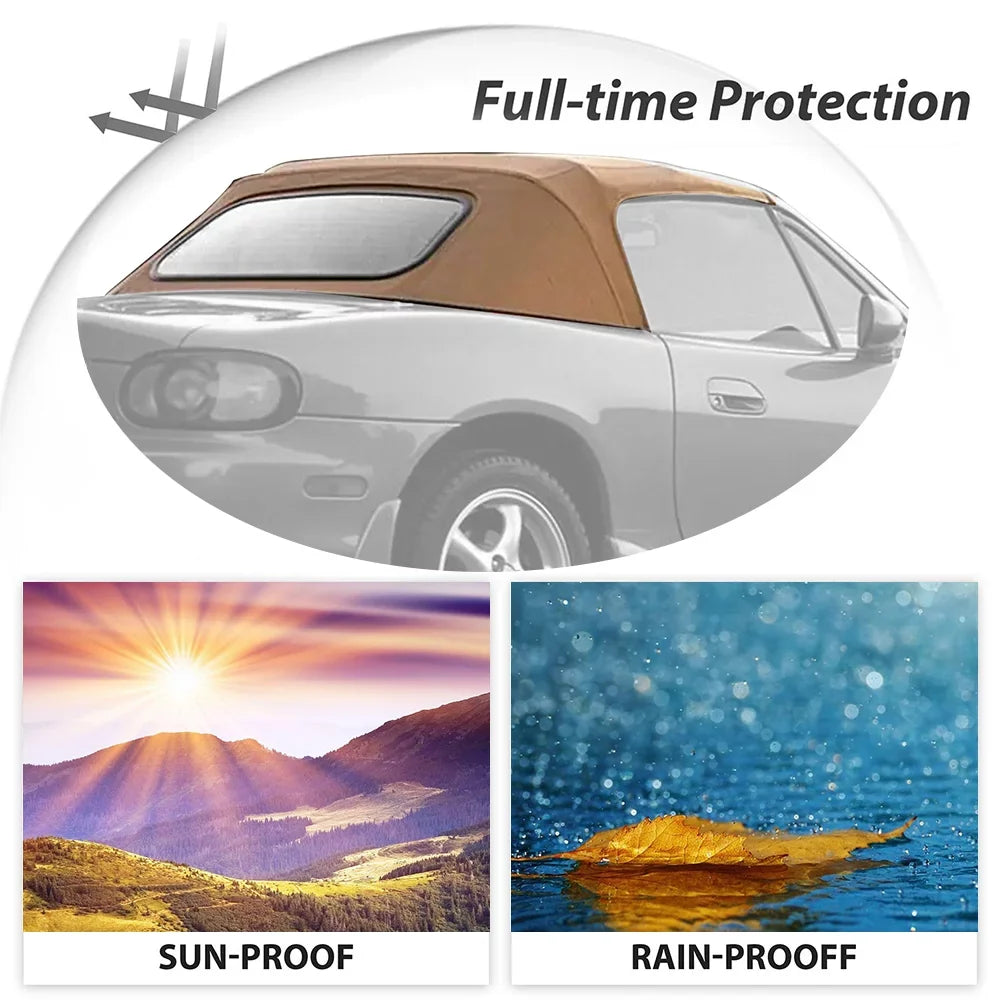 Kojem Glass Window Heated Sailcloth Vinyl Miata Convertible with Top for Tan 1990-2005 Mazda Soft
