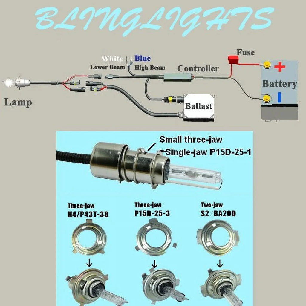 BA20D ATV For Motorcycle C165 Kit H6M Low HID 4300K Xenon Hi Conversion P43T-38 P15D Motorbike 55watt S2