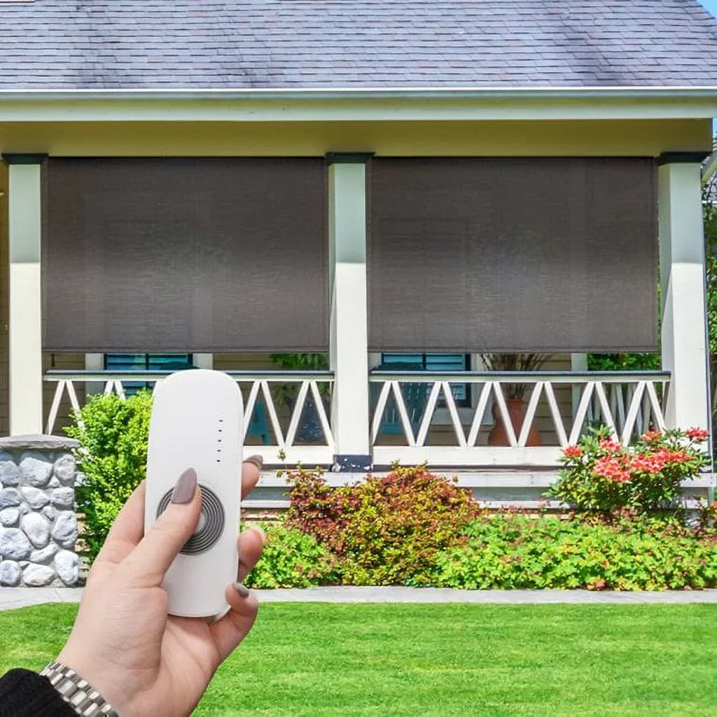 Brown) Shade Patio Fabrics (Dark Wide 10ft Sun Outdoor Keystone Motorized PVC